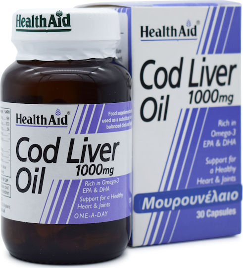 Health Aid Cod Liver Oil Cod Liver Oil Suitable for Children 1000mg 30 softgels