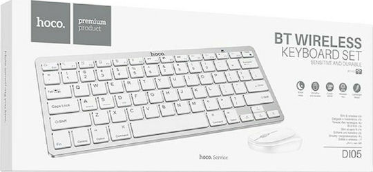 Hoco DI05 v4 Ασύρματο Bluetooth Σετ Πληκτρολόγιο & Ποντίκι Αγγλικό US Λευκό