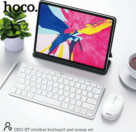 Hoco DI05 v4 Ασύρματο Bluetooth Σετ Πληκτρολόγιο & Ποντίκι Αγγλικό US Λευκό