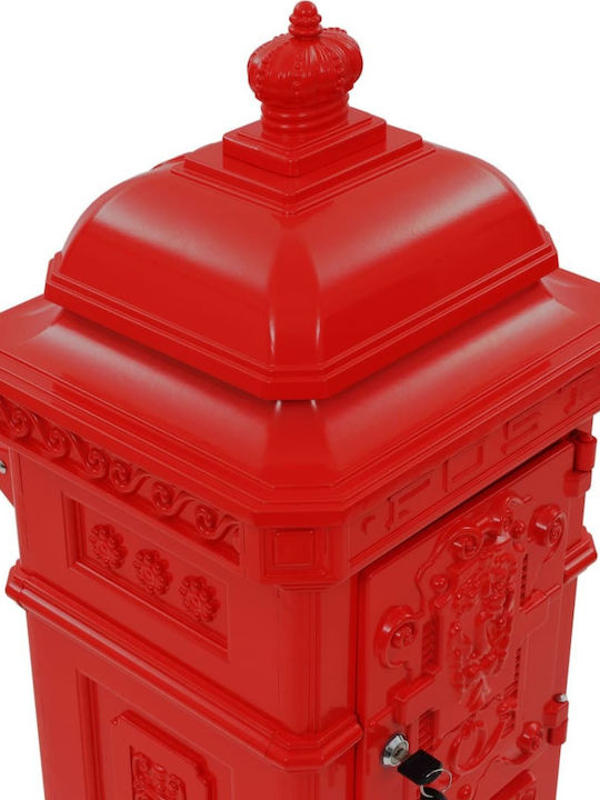 vidaXL Vintage Външна Пощенска Кутия Металик в Червен Цвят 35.5x32x102.5см