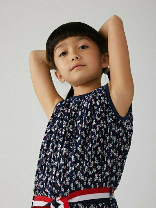 Kinderkleid Ärmellos Gestrickt Set aus 2 mit Zubehör Marineblau