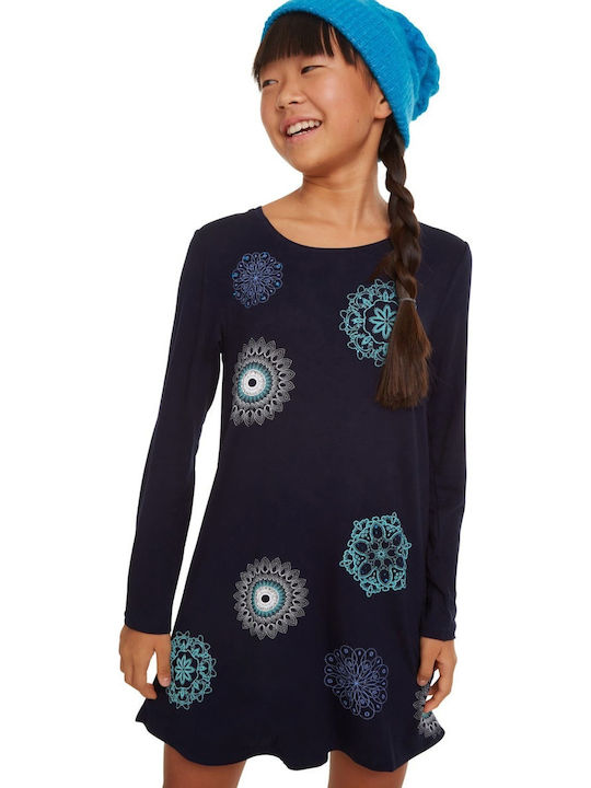 Desigual Mädchen Kleid Langärmelig Marineblau