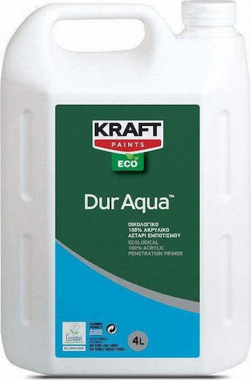 Kraft Eco Dur Aqua Грунд Eco Dur Aqua 100% акрилен воден грунд за външна и вътрешна употреба Прозрачен Подходящ за Гипсокартон / Строителни материали 4лт
