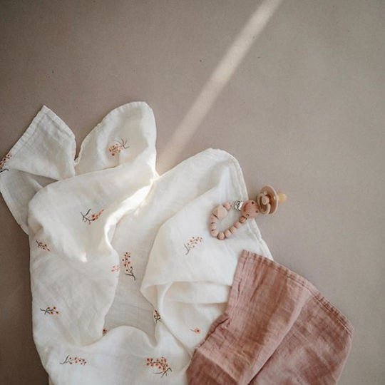 Mushie Rainbow Muslin Swaddle Wrap Ecru 120x120cm.