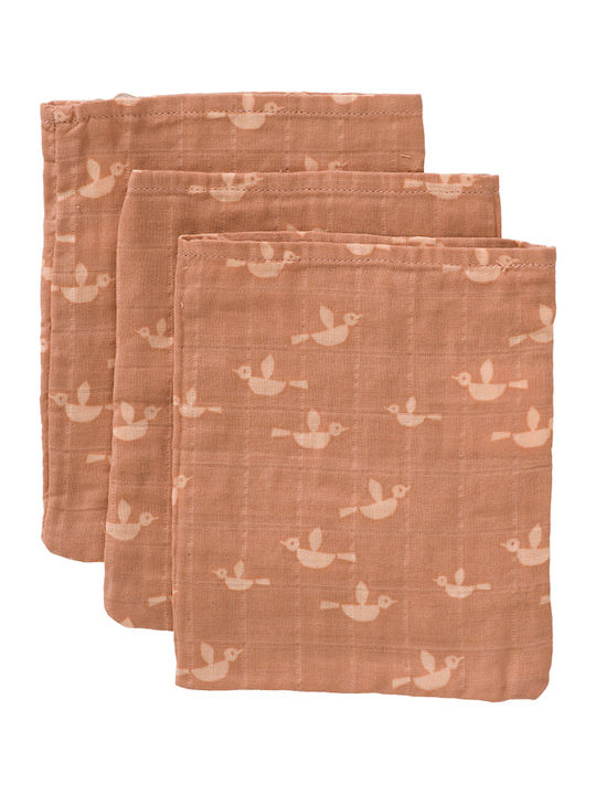 Fresk Muslin Burp Cloth Birds Brown 12x16cm 3pcs