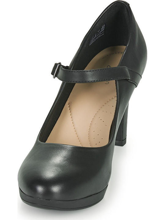 Leather Pointed Toe Black High Heels with Strap Ambyr Shine