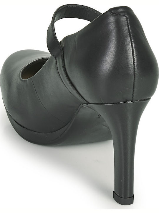 Leather Pointed Toe Black High Heels with Strap Ambyr Shine