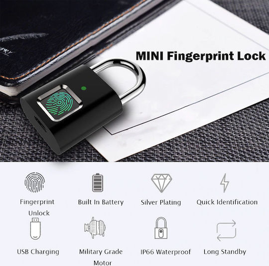 Padlock Brass With Fingerprint 50mm Black 50mm Black 1pcs