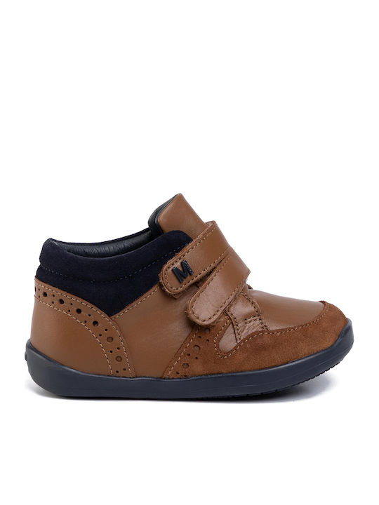 Mayoral Kids Leather Boots with Hoop & Loop Closure Tabac Brown