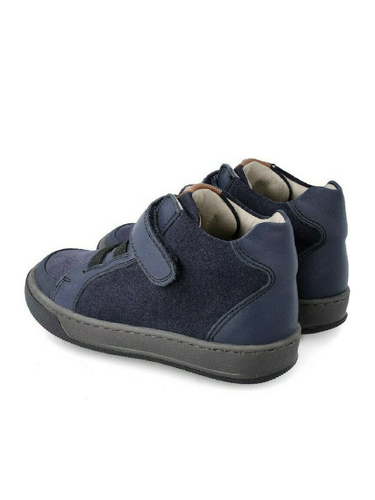 Anatomical Leather Kids Boots with Velcro Navy Blue