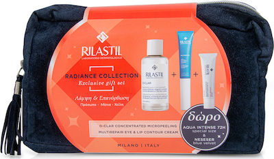 Rilastil Radiance Collection Skin Care Set for Moisturizing with Face Scrub , Eye Cream & Toiletry Bag