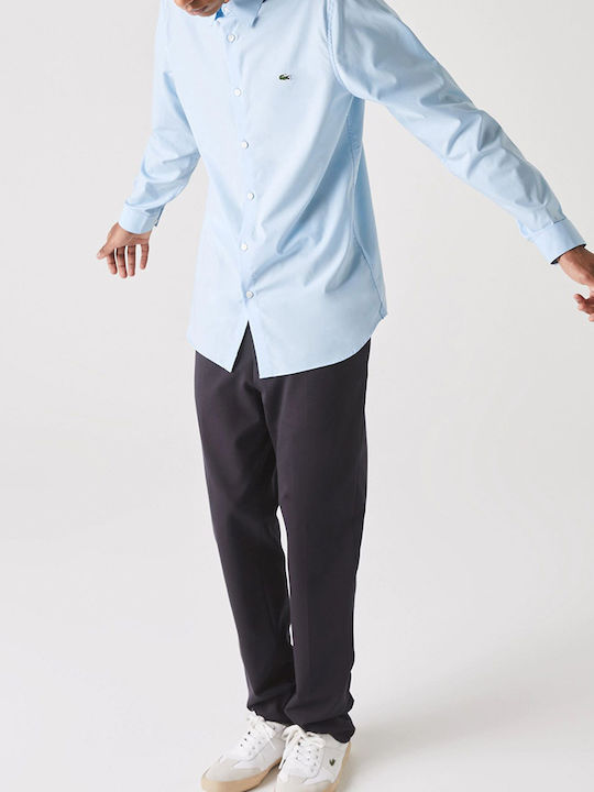 Long Sleeve Cotton Shirt In Narrow Fit Light Blue