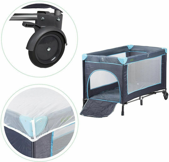 Ecotoys Rollbares Reisebett Laufstall mit Matratze Hellblau 126x66cm