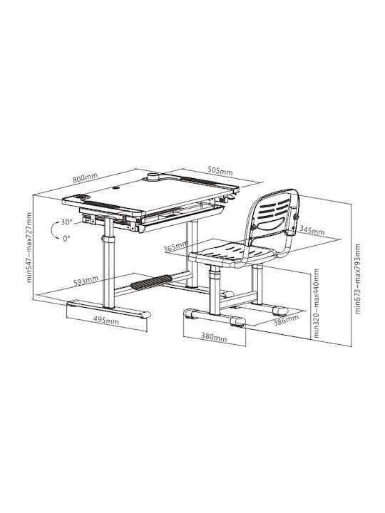 Adjustable Kids Desk White 80x50x55cm