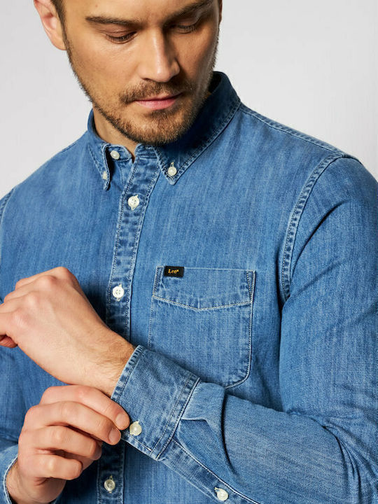 Cu mânecă lungă Denim Cămașă Albastru
