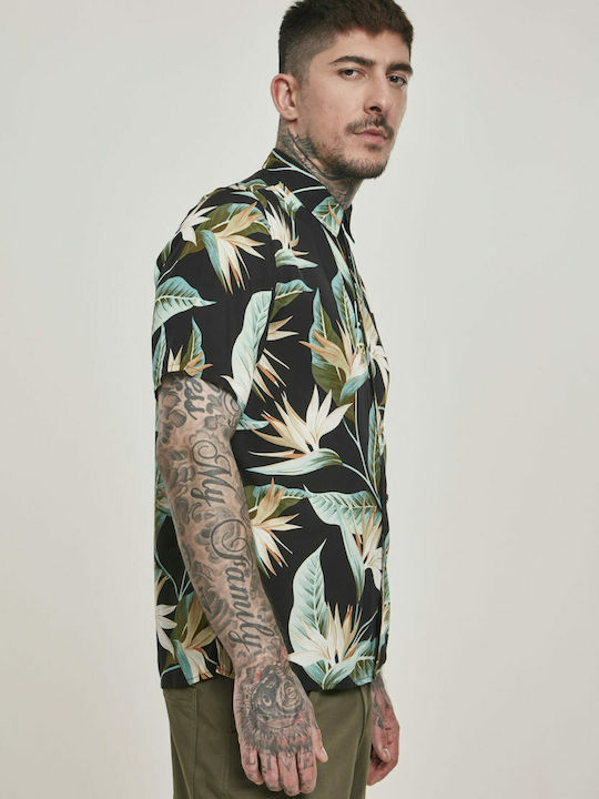 Short-sleeved Shirt in Wide Line Floral Green