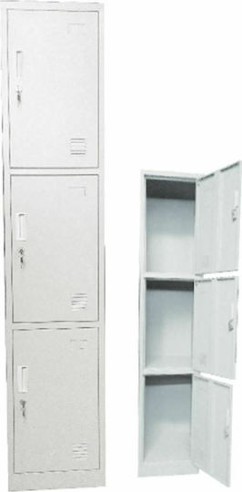 Шкафче Locker Метален с Възможност за Заключване с 3 Врати Бял 38x45x185 см E6006