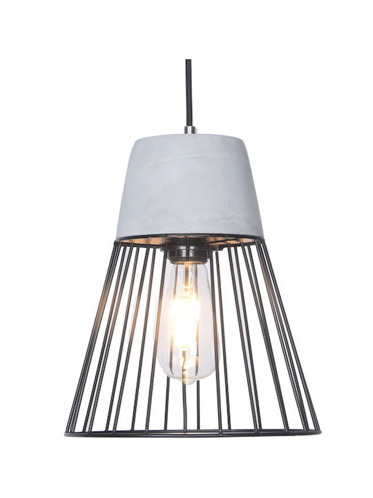 Ravenna Cage Triangle Concrete Μοντέρνο Κρεμαστό Φωτιστικό Μονόφωτο Πλέγμα με Ντουί E27 σε Γκρι