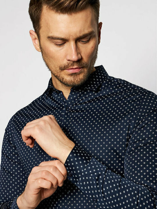 Langärmlig Baumwolle Hemd Polka Dot Marineblau