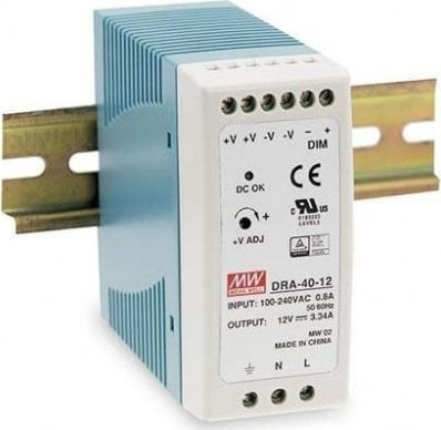 Mean Well Тръбнохранителен блок DRA40-12 с изход 12V и мощност 40W 3.34Спецификация Димируеми