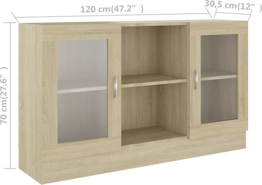 Living Room Display Cabinet Made of Particle Board with Windowed Sonoma Oak 120x30.5x70cm