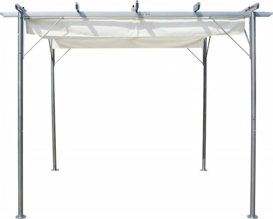 Pergolă De Grădină Din Metal Cu Tavan Alb 300x300x225cm