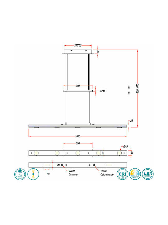 Trio Lighting Lacal Регулируема Висящо Осветително Тяло Черен Rail 100x8см.