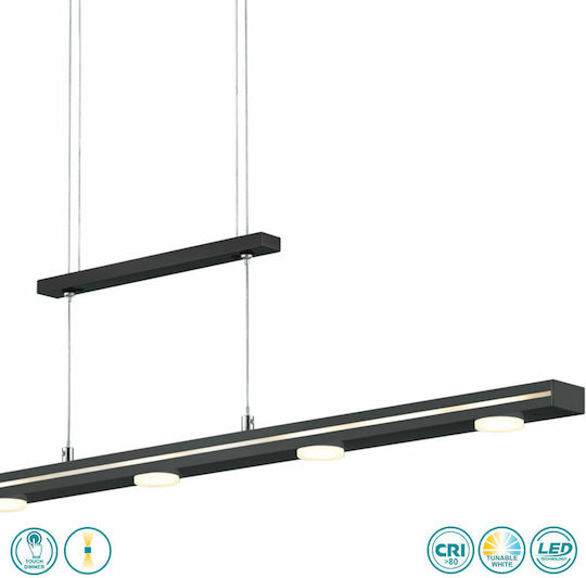 Trio Lighting Lacal Ρυθμιζόμενο Κρεμαστό Φωτιστικό Μαύρο LED με Ρυθμιζόμενο Λευκό Φως Ράγα 100x8εκ.