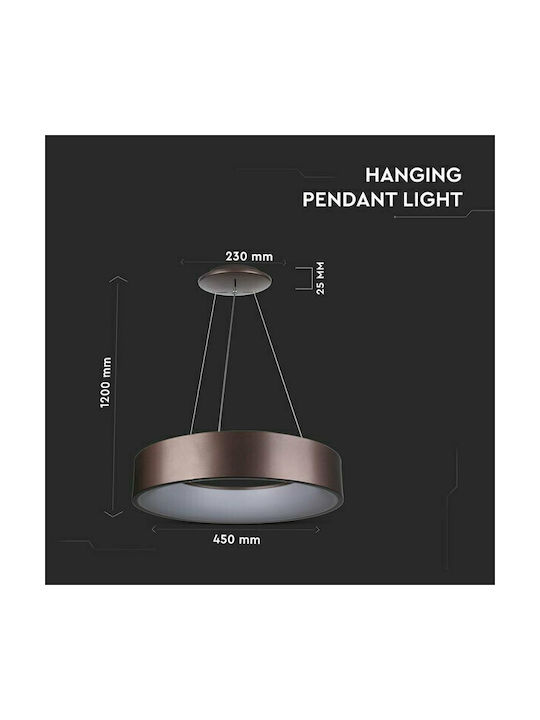 V-TAC VT-25-1D Κρεμαστό Φωτιστικό Καφέ LED με Θερμό Λευκό Φως 45εκ.