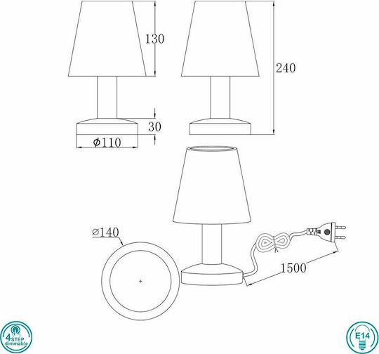 Trio Lighting Mats Μεταλλικό Πορτατίφ για Ντουί E14 με Λευκό Καπέλο και Ασημί Βάση