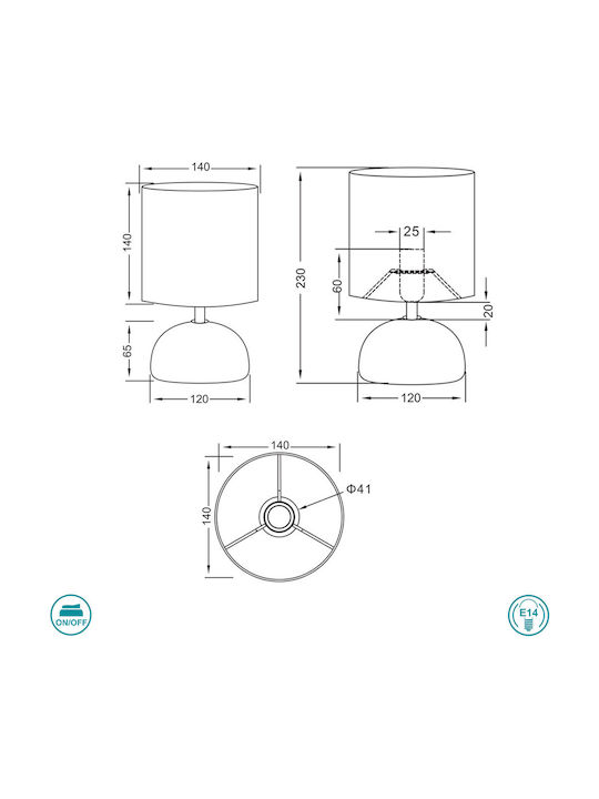 Trio Lighting Luci Κεραμικό Πορτατίφ για Ντουί E14 με Λευκό Καπέλο και Βάση