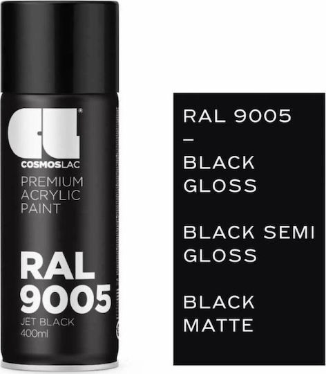 Cosmos Lac Σπρέι Βαφής Premium Acrylic με Γυαλιστερό Εφέ Μαύρο RAL 9005 400ml