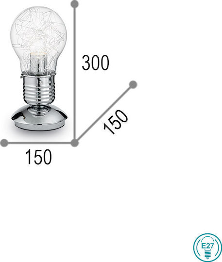 Ideal Lux Metall Tischlampe für Fassung E27 mit Transparent Schirm und Silber Basis