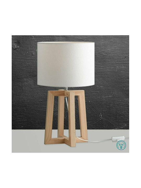 Fan Europe Wood Table Lamp for Socket E14 with White Shade and Beige Base