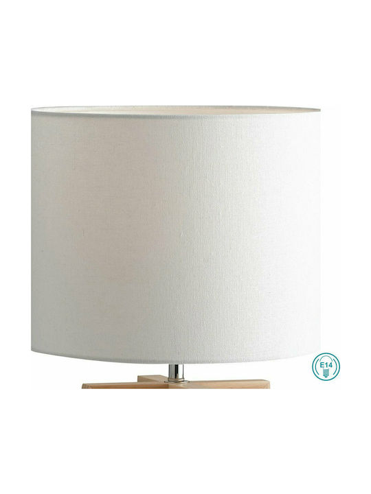 Fan Europe Wood Table Lamp for Socket E14 with White Shade and Beige Base