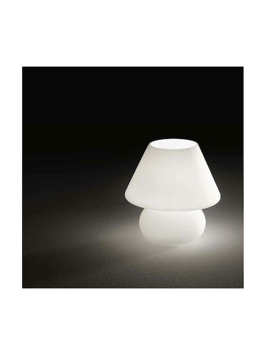 Ideal Lux Glas Tischlampe für Fassung E27 mit Weiß Schirm und Basis