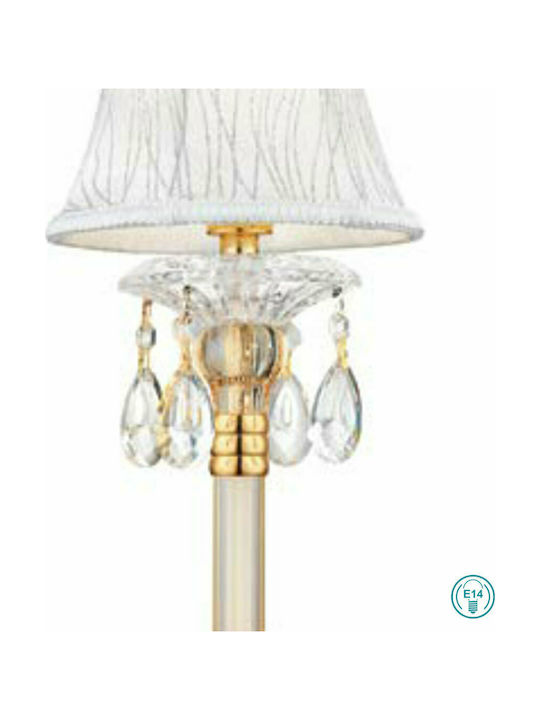 Fan Europe Monet Crystal Table Lamp for Socket E14 with White Shade and Gold Base