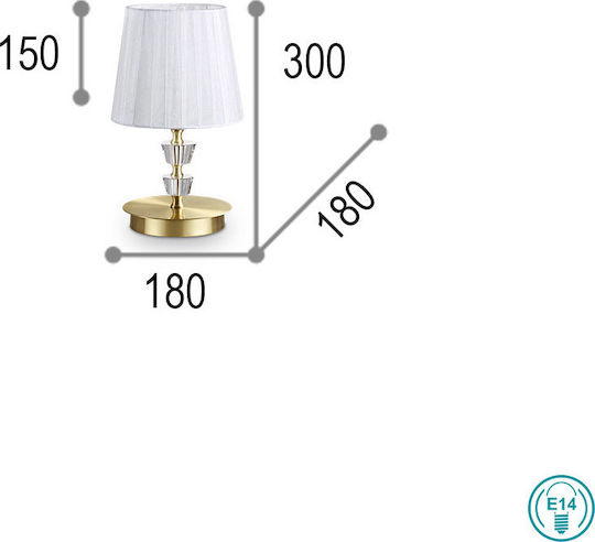 Ideal Lux Pegaso TL1 Metall Tischlampe für Fassung E14 mit Weiß Schirm und Gold Basis