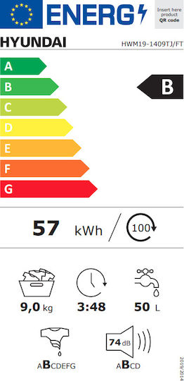 Hyundai Πλυντήριο Ρούχων 9kg 1400 Στροφών