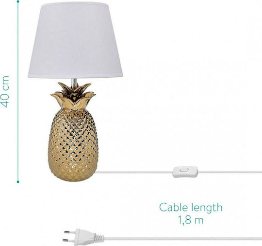 Navaris Pineapple Metal Table Lamp with White Shade and Gold Base