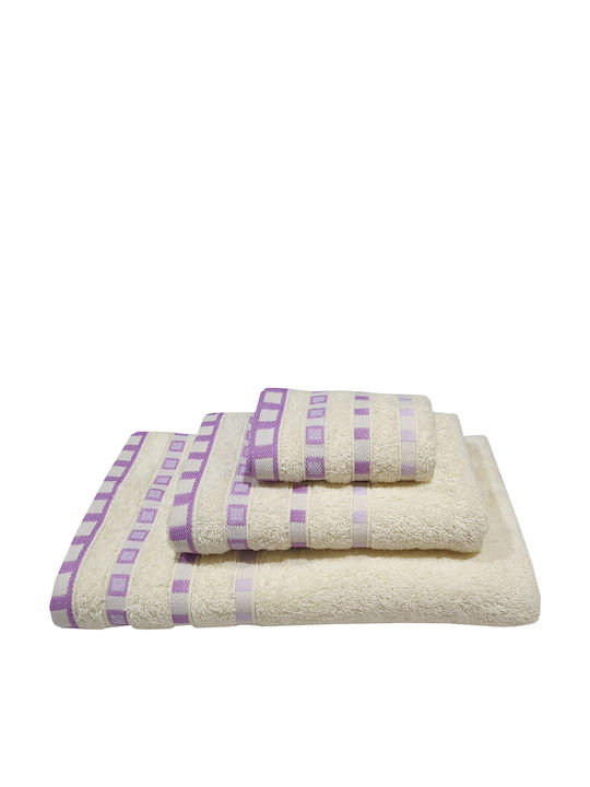 Le Blanc Facecloth Πεννιέ Ζακάρ Πουά 50x90cm. Krem-Lila Weight 450gr/m²