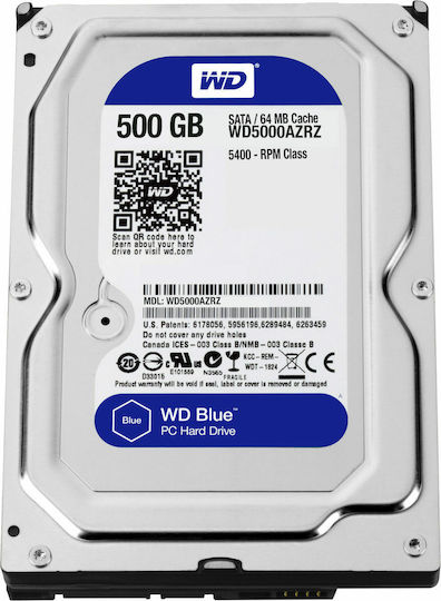 Western Digital Blue 500ГБ Хард диск Σκληρи дискове 3.5" SATA III 5400обороти в минута с 64МБ Кеш за Настолен компютър WD5000AZRZ