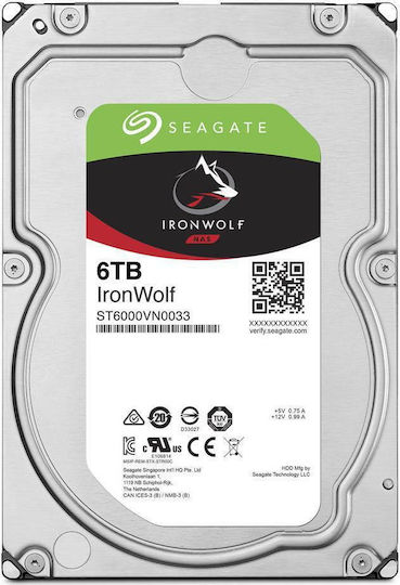 Seagate Ironwolf 6TB HDD Hard Drive 3.5" SATA III 5400rpm with 256MB Cache for NAS ST6000VN001