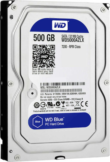 Western Digital Blue 500GB HDD Σκληρός Δίσκος 3.5" SATA III 7200rpm με 32MB Cache για Desktop WD5000AZLX