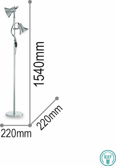 Ideal Lux Polly PT2 Vintage Floor Lamp Height 154x22cm with E27 Lamp Bulb Base Chrome