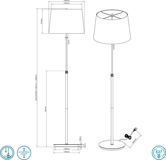 Trio Lighting Lyon Stehlampe Høhe 180xLänge 46,3 cm mit Lampenbirnensockel E27 Silber