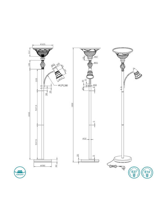 Trio Lighting Rustica Floor Lamp H180xW32.5cm. with Socket for Bulb E27 White