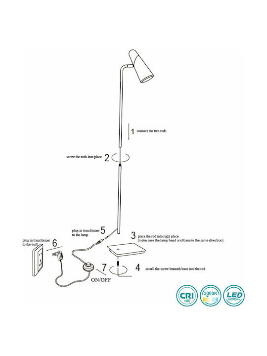Faro Barcelona Lao LED Floor Lamp H122xW10cm. with Warm White Light 400lm Black