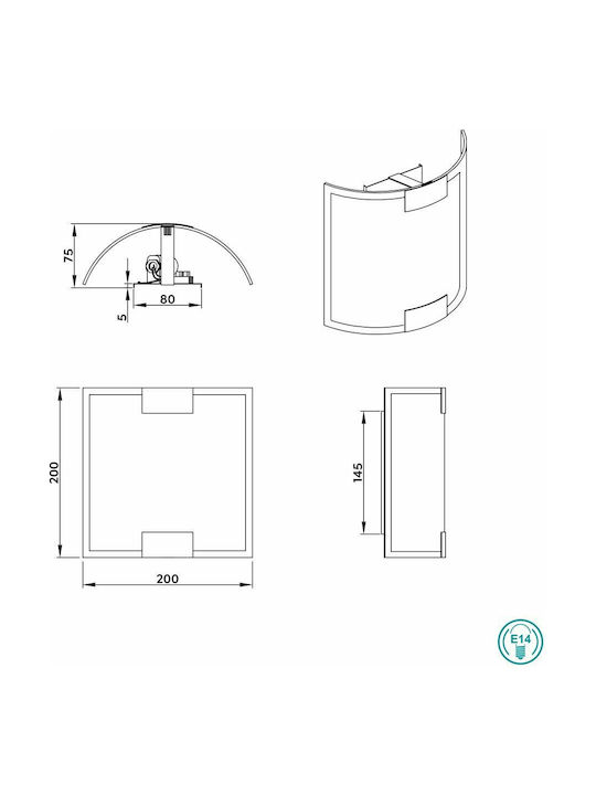 Trio Lighting Divo Modern Lamp Wall with Socket E14 White 20x7.5x7cm