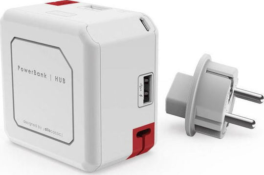 Allocacoc PowerUSB Hub 5000mAh με 4 Θύρες USB-A Λευκό